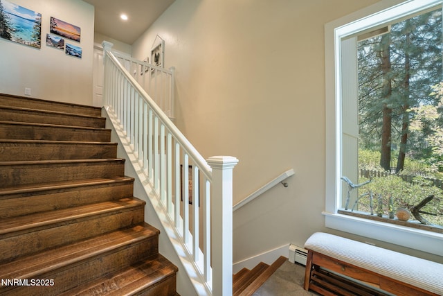625 Freel Dr, Zephyr Cove, NV 89448 - stairs featuring baseboard heating, a baseboard heating unit, and recessed lighting