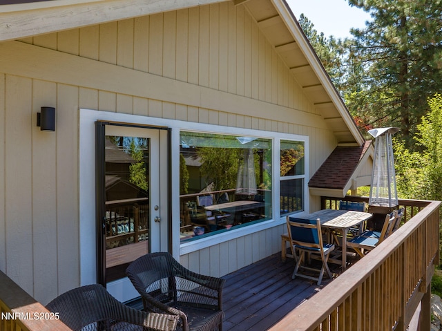 625 Freel Dr, Zephyr Cove, NV 89448 - wooden terrace with outdoor dining space