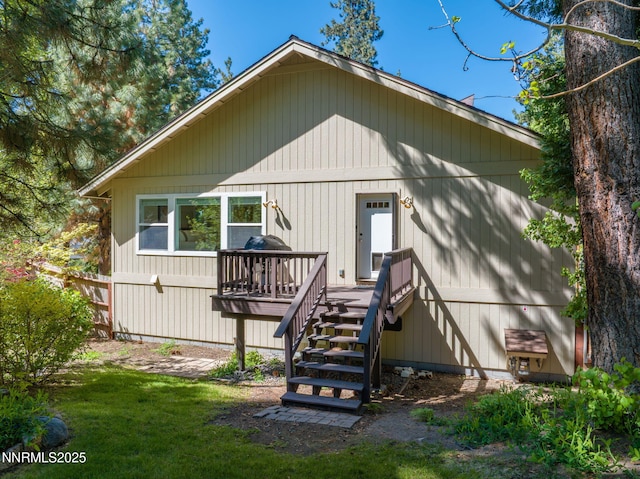 625 Freel Dr, Zephyr Cove, NV 89448 - rear view of property featuring a wooden deck and stairway