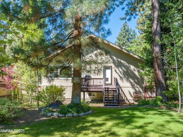 625 Freel Dr, Zephyr Cove, NV 89448 - back of house with stairway, a deck, and a yard