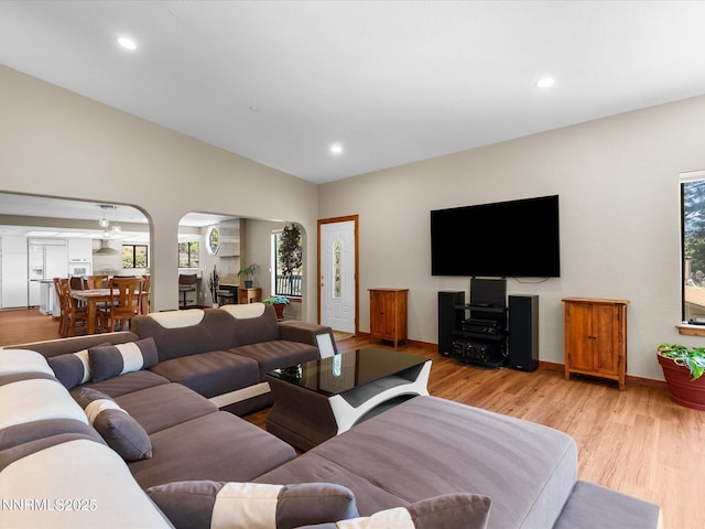 315 Paiute Dr, Zephyr Cove, NV 89448 - living area with plenty of natural light, wood finished floors, recessed lighting, and vaulted ceiling