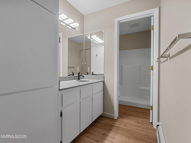 315 Paiute Dr, Zephyr Cove, NV 89448 - full bathroom featuring vanity, wood finished floors, and a baseboard radiator