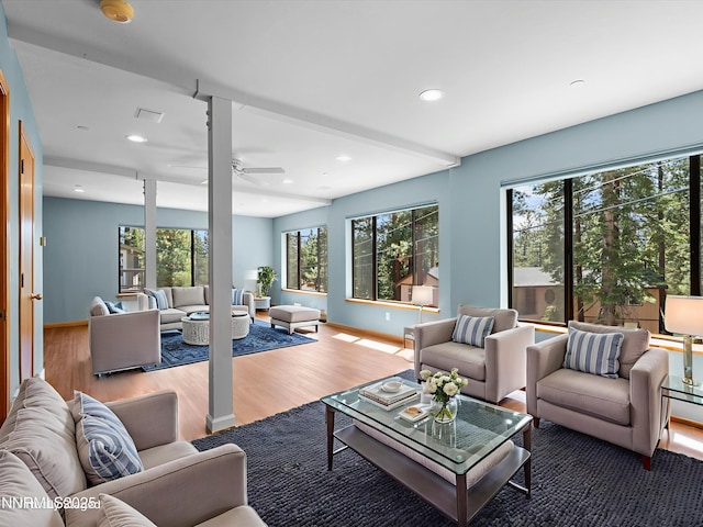315 Paiute Dr, Zephyr Cove, NV 89448 - living area with wood finished floors, recessed lighting, and a ceiling fan