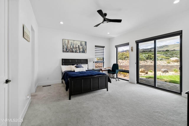3041 Palmer Pointe Ct, Reno, NV 89511 - bedroom with access to outside, carpet floors, recessed lighting, baseboards, and a ceiling fan