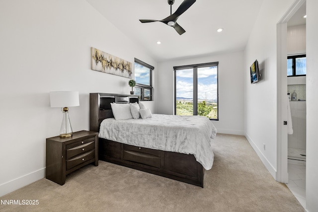 3041 Palmer Pointe Ct, Reno, NV 89511 - bedroom with multiple windows, light colored carpet, recessed lighting, baseboards, and vaulted ceiling