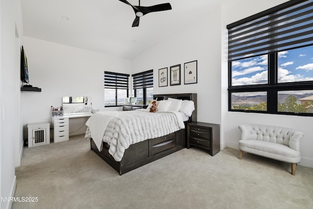 3041 Palmer Pointe Ct, Reno, NV 89511 - bedroom featuring light carpet, a ceiling fan, and high vaulted ceiling