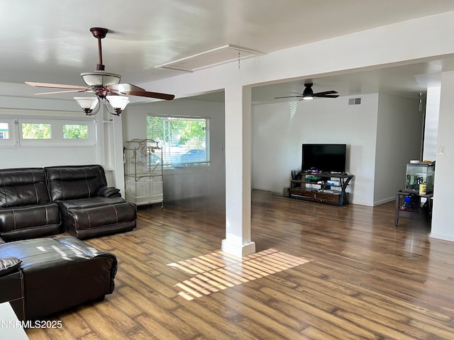 151 Quail St, Sparks, NV 89431 - living room featuring attic access, ceiling fan, and wood finished floors