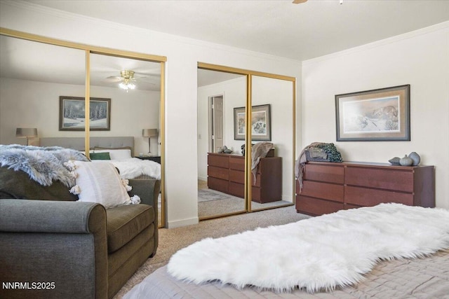 806 Bluerock Rd, Gardnerville, NV 89460 - bedroom featuring multiple closets, carpet flooring, crown molding, and baseboards