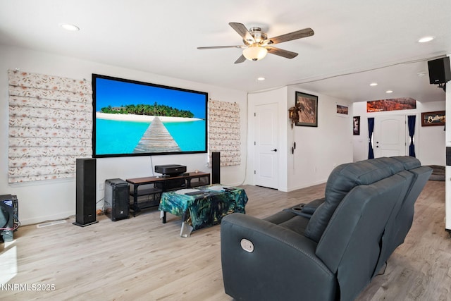 1318 Serenity Cir, Fernley, NV 89408 - living room featuring wood finished floors, a ceiling fan, baseboards, and recessed lighting