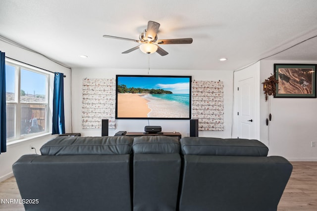 1318 Serenity Cir, Fernley, NV 89408 - living area with wood finished floors, ceiling fan, baseboards, and recessed lighting