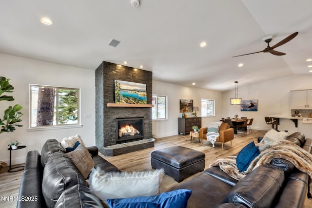 997 Dorcey Dr, Incline Village, NV 89451 - living area featuring plenty of natural light, lofted ceiling, light wood finished floors, ceiling fan, and recessed lighting
