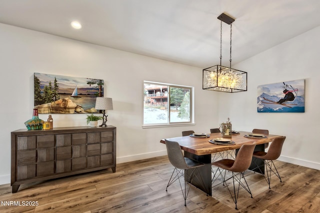 997 Dorcey Dr, Incline Village, NV 89451 - dining space with wood finished floors, baseboards, a chandelier, and recessed lighting