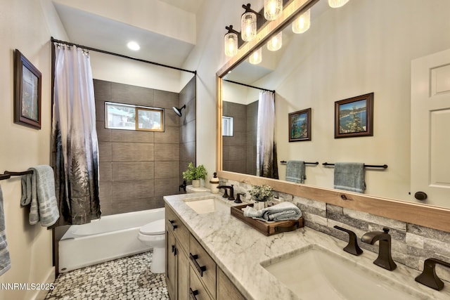 997 Dorcey Dr, Incline Village, NV 89451 - full bathroom featuring shower / tub combo with curtain, double vanity, and toilet