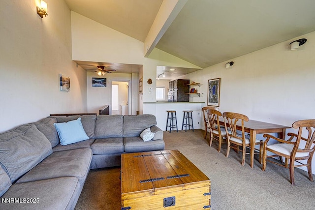 710 Tina Ct # B-2, Stateline, NV 89449 - carpeted living area with vaulted ceiling and ceiling fan