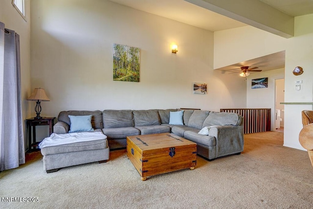 710 Tina Ct # B-2, Stateline, NV 89449 - carpeted living area featuring ceiling fan, high vaulted ceiling, and beam ceiling