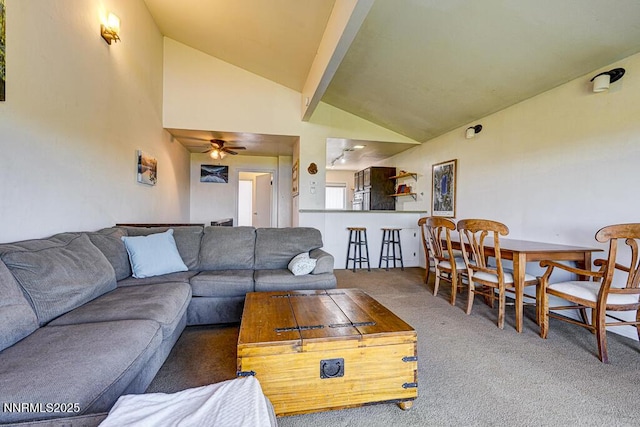 710 Tina Ct # B-2, Stateline, NV 89449 - living room with lofted ceiling, carpet floors, and a ceiling fan