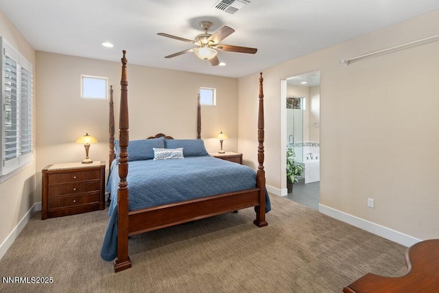1385 Balfour Dr, Reno, NV 89509 - bedroom featuring carpet floors, baseboards, ensuite bath, recessed lighting, and a ceiling fan