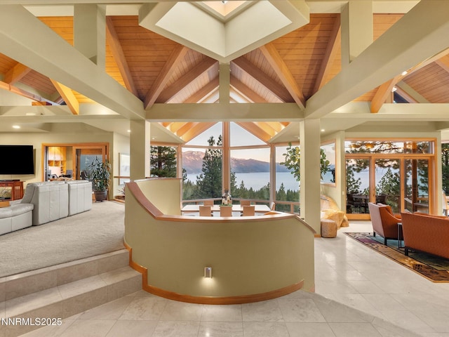 563 Knotty Pine Dr, Incline Village, NV 89451 - building lobby with wood ceiling, a mountain view, and recessed lighting