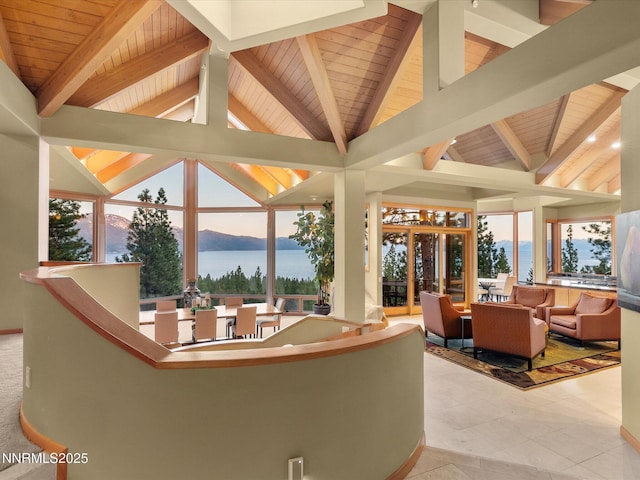 563 Knotty Pine Dr, Incline Village, NV 89451 - common area featuring wooden ceiling and a water and mountain view