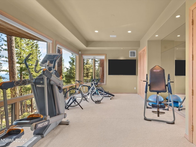 563 Knotty Pine Dr, Incline Village, NV 89451 - exercise room featuring carpet flooring, recessed lighting, and baseboards