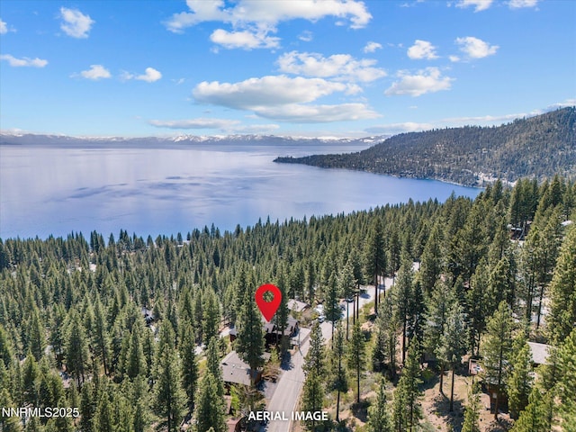 563 Knotty Pine Dr, Incline Village, NV 89451 - drone / aerial view of a water and mountain view and a heavily wooded area
