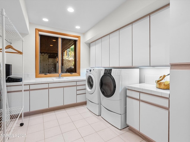 563 Knotty Pine Dr, Incline Village, NV 89451 - washroom with washing machine and dryer, cabinet space, recessed lighting, and a wainscoted wall