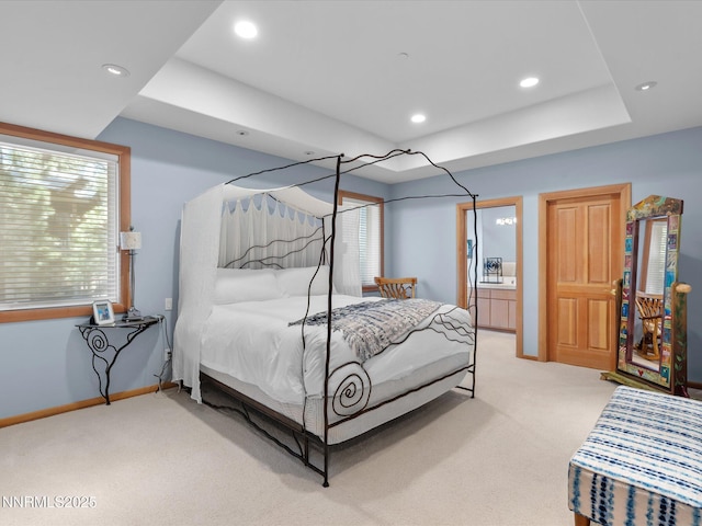 563 Knotty Pine Dr, Incline Village, NV 89451 - bedroom with light carpet, recessed lighting, baseboards, and a tray ceiling