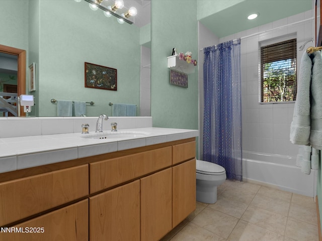 563 Knotty Pine Dr, Incline Village, NV 89451 - bathroom with tile patterned floors, toilet, vanity, and shower / bath combination with curtain