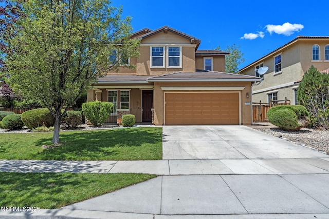 7121 Jermann Dr, Sparks, NV 89436 - traditional home with stucco siding, concrete driveway, a tile roof, and an attached garage
