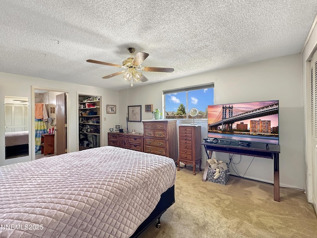1331 Stephanie Way, Minden, NV 89423 - bedroom featuring light carpet, a ceiling fan, and a textured ceiling