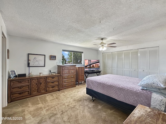 1331 Stephanie Way, Minden, NV 89423 - bedroom with light carpet, a ceiling fan, and a textured ceiling