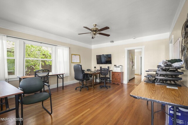 1341 N Virginia St, Reno, NV 89503 - office space featuring a ceiling fan, wood finished floors, baseboards, and crown molding