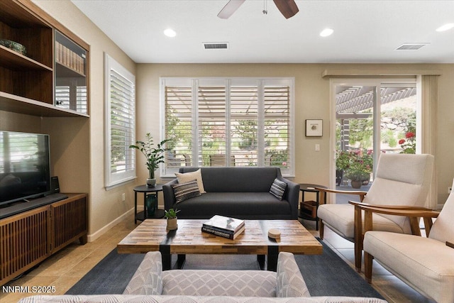 1605 W Del Webb Pkwy, Reno, NV 89523 - living area with recessed lighting, ceiling fan, baseboards, and light tile patterned floors