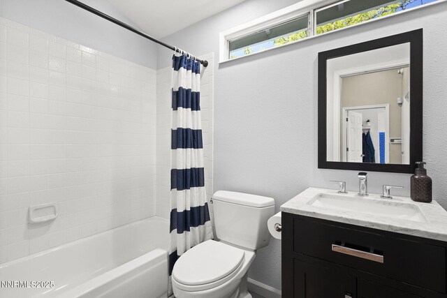 6055 Stonecreek Dr, Reno, NV 89511 - bathroom with vanity, shower / tub combo, and a textured wall