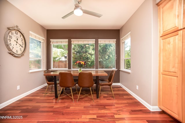 867 Mahogany Dr, Minden, NV 89423 - dining area with wood finished floors, baseboards, and a ceiling fan