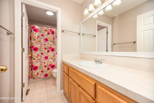 867 Mahogany Dr, Minden, NV 89423 - full bath with vanity, toilet, tile patterned floors, and curtained shower
