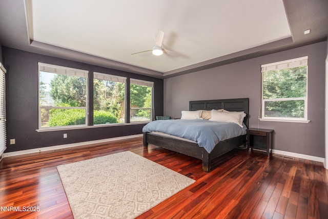 867 Mahogany Dr, Minden, NV 89423 - bedroom with a tray ceiling, wood-type flooring, and multiple windows