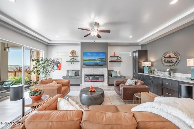1536 Elk Run Trl, Reno, NV 89523 - living room with a ceiling fan, a glass covered fireplace, and recessed lighting
