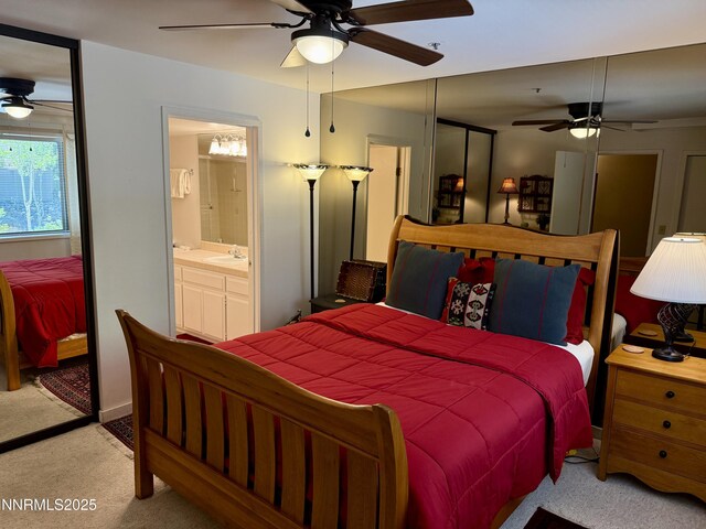 333 Ski Way Unit 274, Incline Village, NV 89451 - carpeted bedroom with a sink, ceiling fan, and connected bathroom