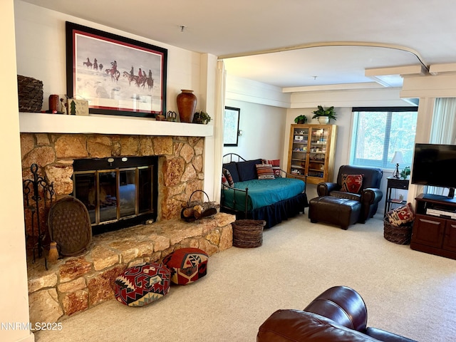 333 Ski Way Unit 274, Incline Village, NV 89451 - living room with carpet flooring and a stone fireplace