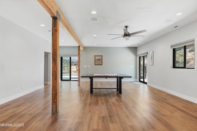 2620 Old Ranch Rd, Gardnerville, NV 89410 - rec room with ceiling fan, light wood finished floors, and recessed lighting