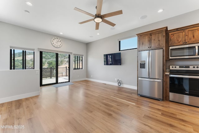 2620 Old Ranch Rd, Gardnerville, NV 89410 - kitchen with stainless steel appliances, plenty of natural light, ceiling fan, recessed lighting, and light wood-style flooring