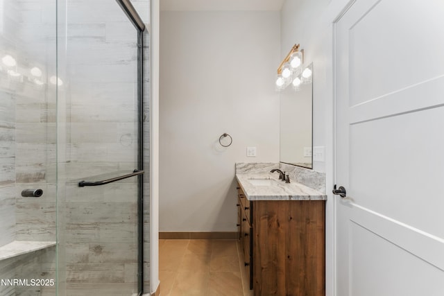 2620 Old Ranch Rd, Gardnerville, NV 89410 - bathroom featuring vanity, tile patterned flooring, and a stall shower
