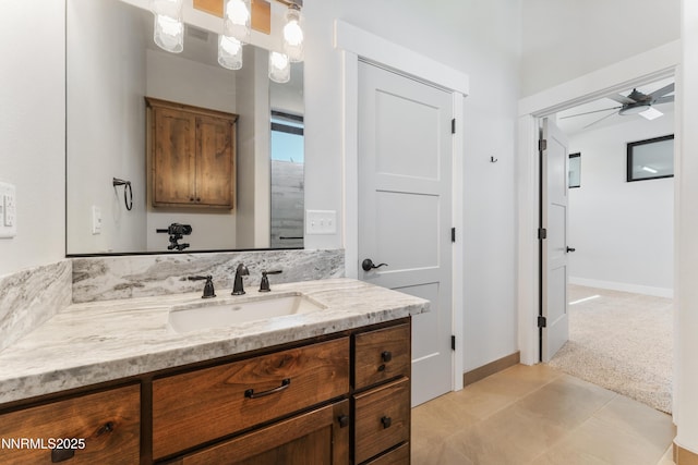 2620 Old Ranch Rd, Gardnerville, NV 89410 - bathroom featuring vanity, a ceiling fan, and tile patterned flooring