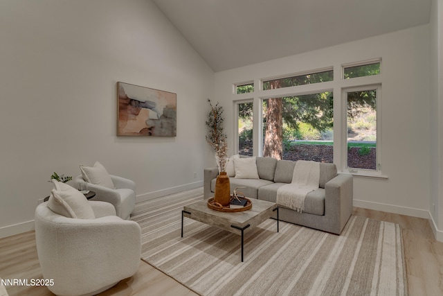 471 Kent Way, Zephyr Cove, NV 89448 - living area featuring baseboards, high vaulted ceiling, and light wood-type flooring