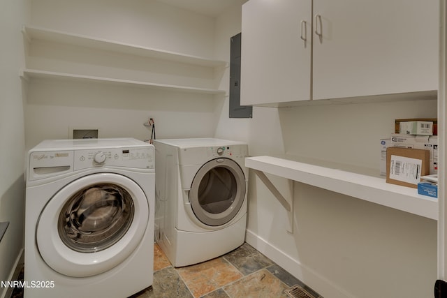 471 Kent Way, Zephyr Cove, NV 89448 - laundry room with cabinet space, stone tile floors, independent washer and dryer, and baseboards