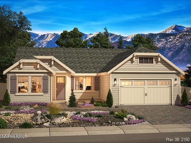 1616 Delta Downs Dr Unit 65, Minden, NV 89423 - view of front of property with a mountain view, a garage, and driveway
