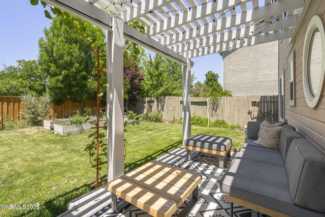 9783 Northrup Dr, Reno, NV 89521 - fenced backyard with a vegetable garden and a pergola