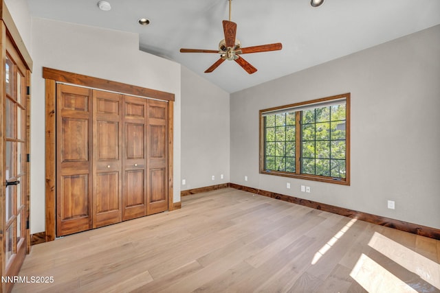 4215 Wild Eagle Ter, Reno, NV 89511 - unfurnished bedroom with lofted ceiling, light wood-type flooring, recessed lighting, and a ceiling fan
