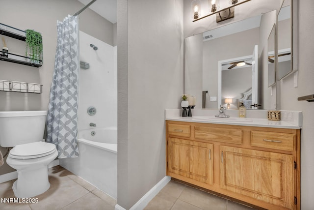 900 S Meadows Pkwy Unit 2623, Reno, NV 89521 - bathroom with tile patterned floors, toilet, vanity, shower / tub combo with curtain, and a ceiling fan